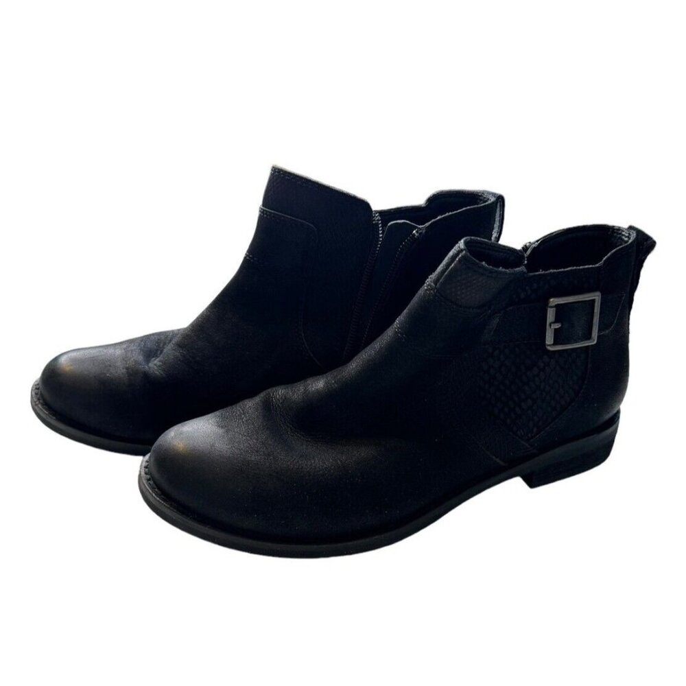 Abeo Yana Ankle Boots Women's 7.5 Black Nubuck Leather Comfort Side Zip Moto